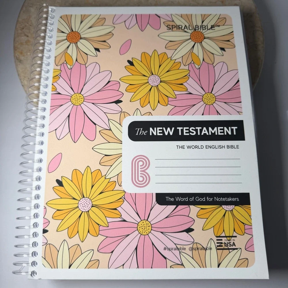 Spiral Bible New Testament WEB Floral Pink Yellow Daisy Note Taking Lay-Flat